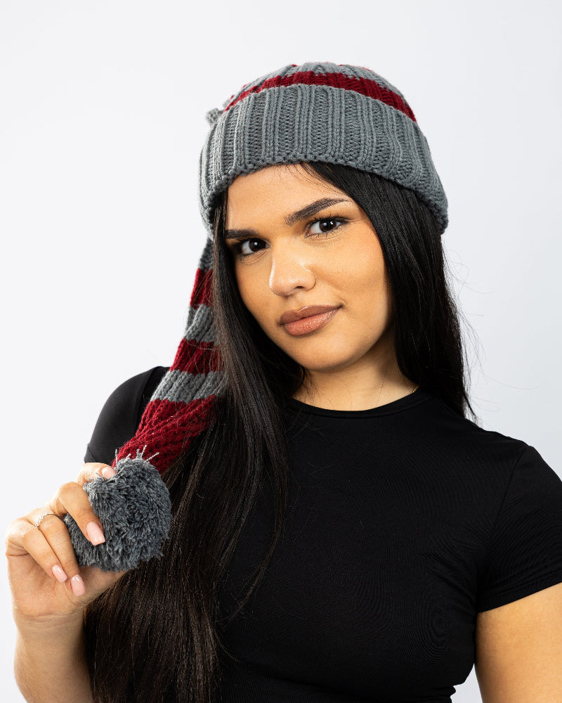 Knitted Santa Hat Dark Red & Grey