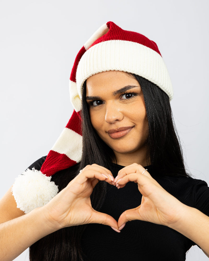 Flat knitted Santa Hat White & Red striped
