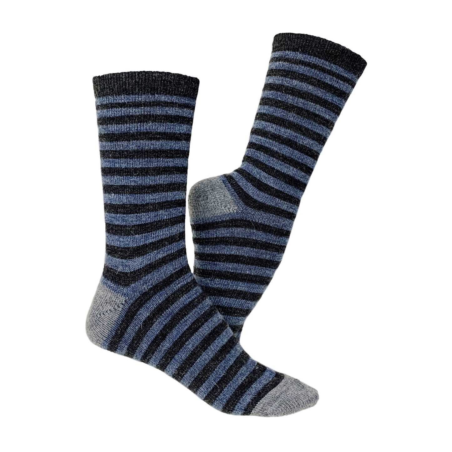 Striped Alpaca Wool Socks, 2 Pairs (Dark Blue)