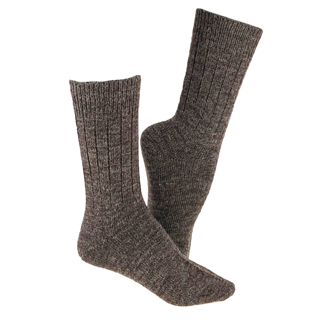 Chaussettes rayées en laine d'alpaga, 2 paires (marron/beige)