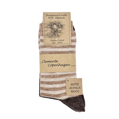 Striped alpaca wool socks, 2 pairs (brown/beige)