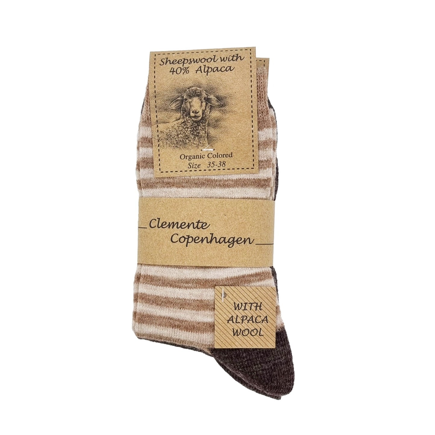 Striped alpaca wool socks, 2 pairs (brown/beige)
