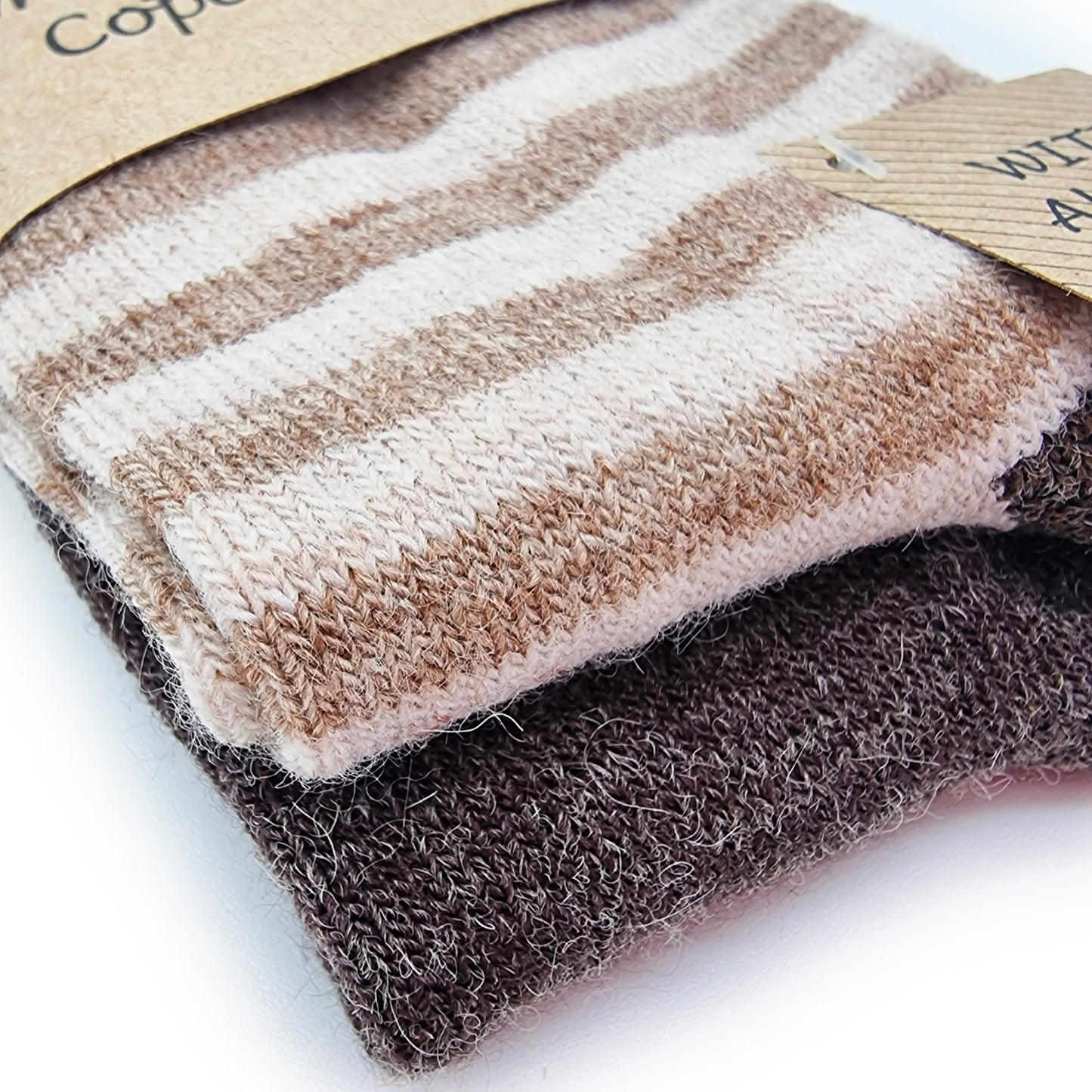 Chaussettes rayées en laine d'alpaga, 2 paires (marron/beige)