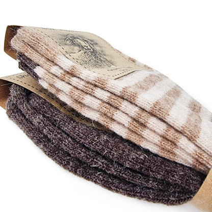 Chaussettes rayées en laine d'alpaga, 2 paires (marron/beige)