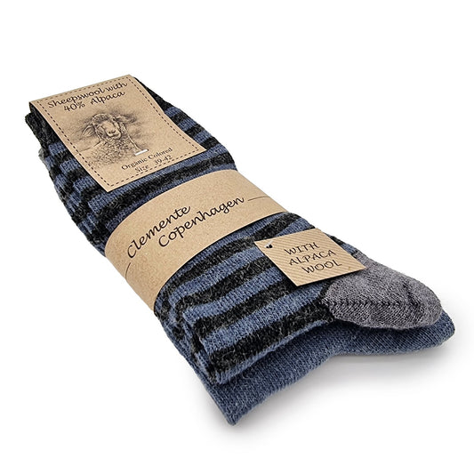 Striped Alpaca Wool Socks, 2 Pairs (Dark Blue)