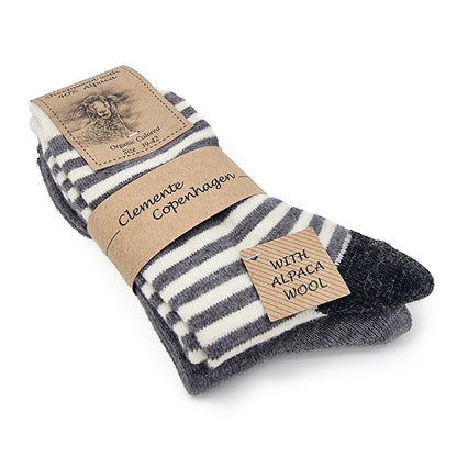 Striped alpaca wool socks, 2 pairs (white and gray)