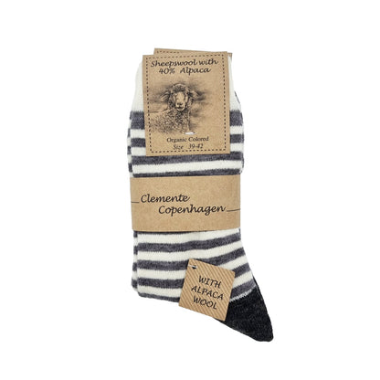 Striped alpaca wool socks, 2 pairs (white and gray)