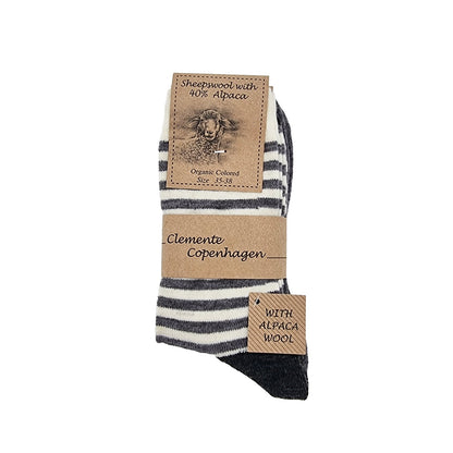 Striped alpaca wool socks, 2 pairs (white and gray)