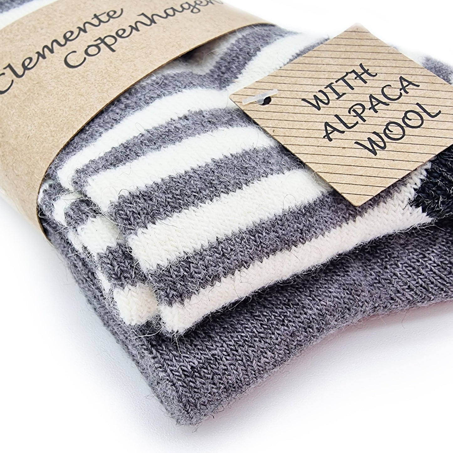 Chaussettes rayées en laine d'alpaga, 2 paires (blanc et gris)