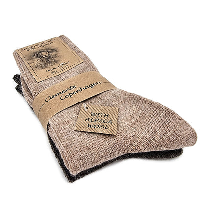 Alpaca woolen socks set of 2 pairs (brown/beige)