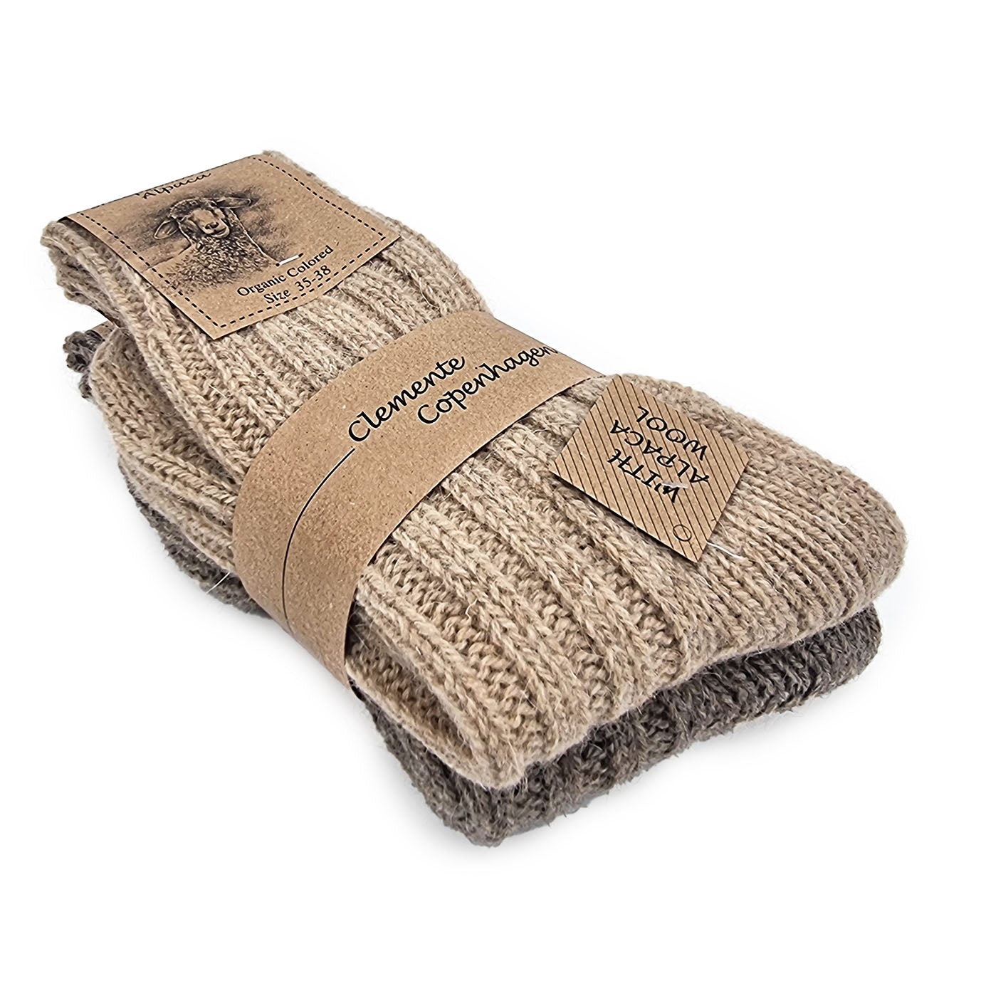 Thick alpaca wool socks, beige, pack of 2 pairs