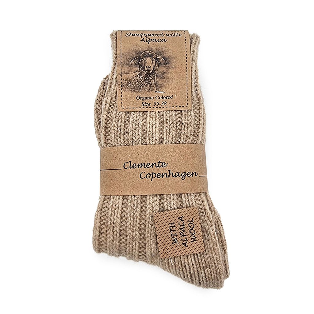 Thick alpaca wool socks, beige, pack of 2 pairs