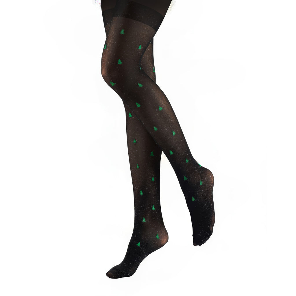 Collants noirs avec arbres de Noël