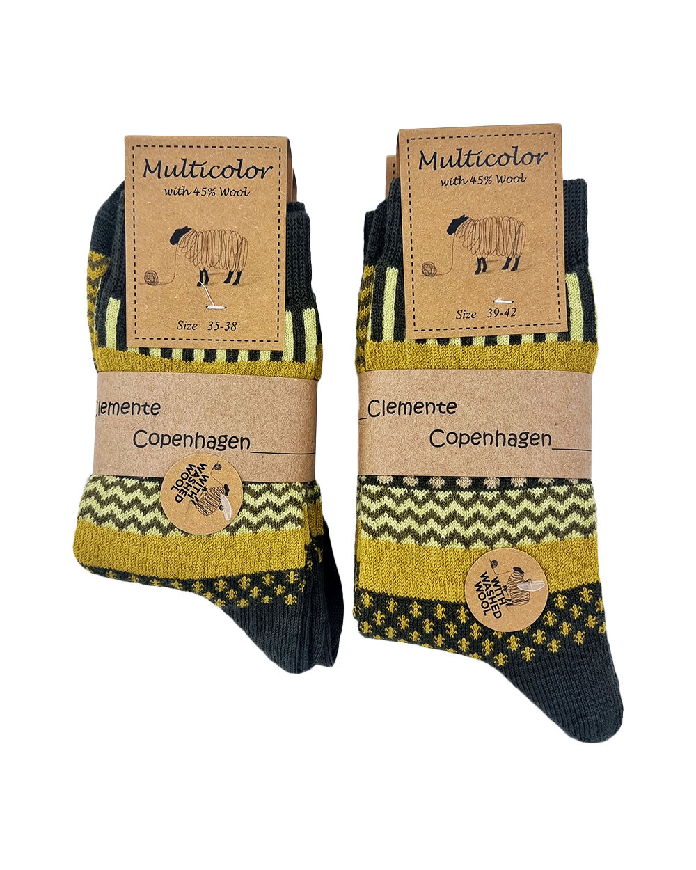 Green wool socks, pack of 2 pairs