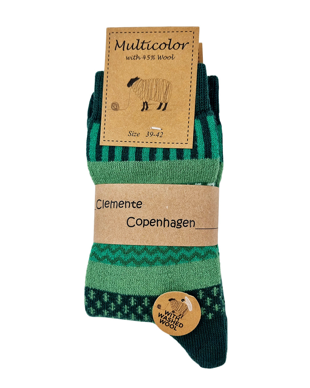 Emerald green wool socks, pack of 2 pairs