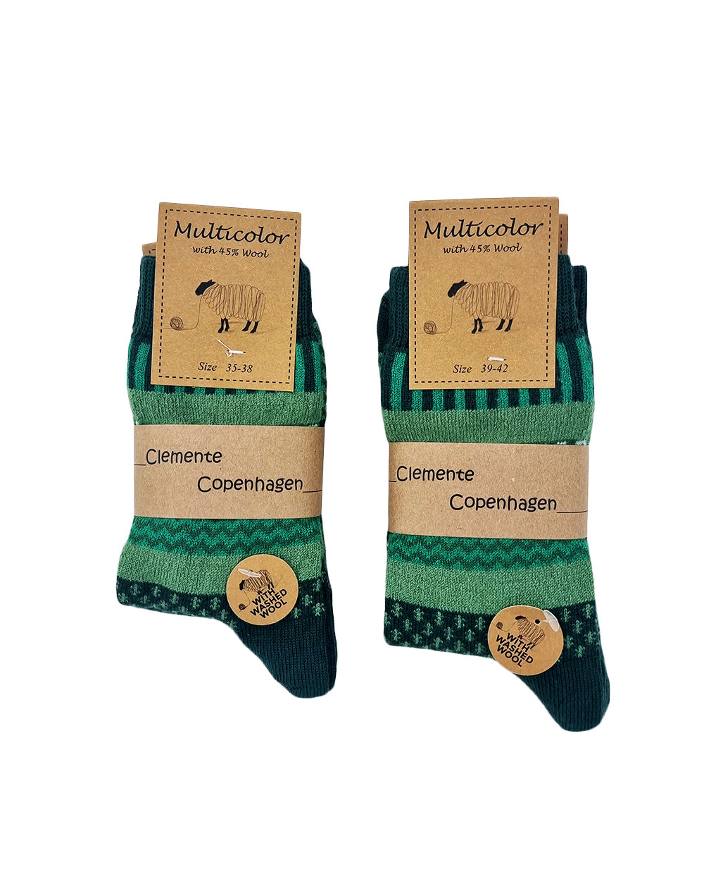 Emerald green wool socks, pack of 2 pairs