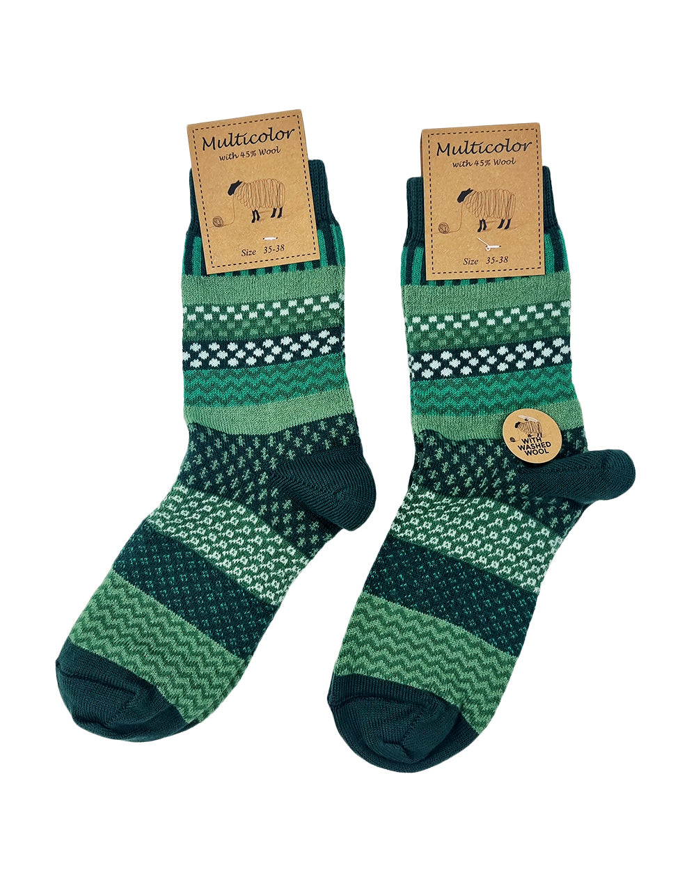 Emerald green wool socks, pack of 2 pairs