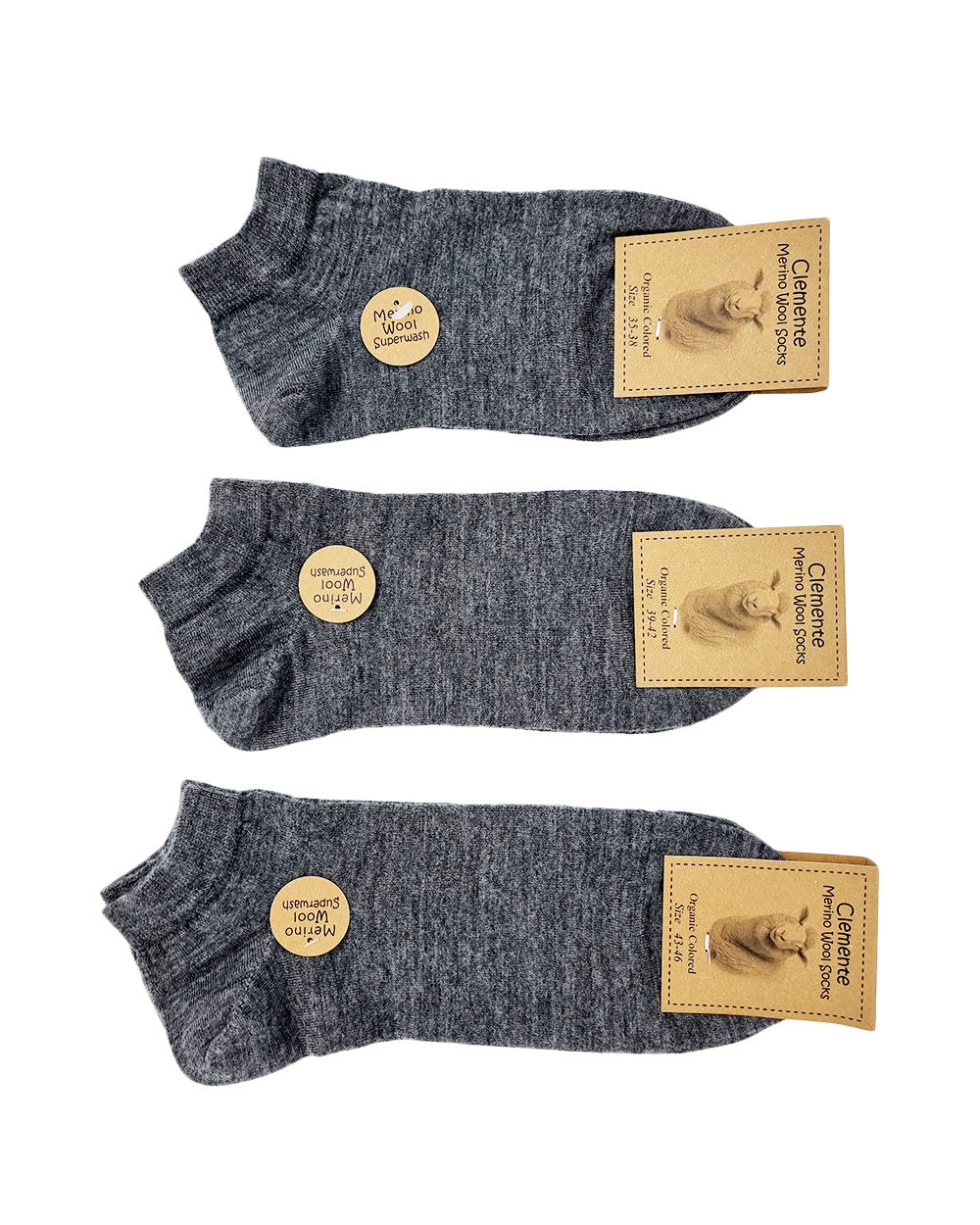 Chaussettes courtes en laine mérinos, grises