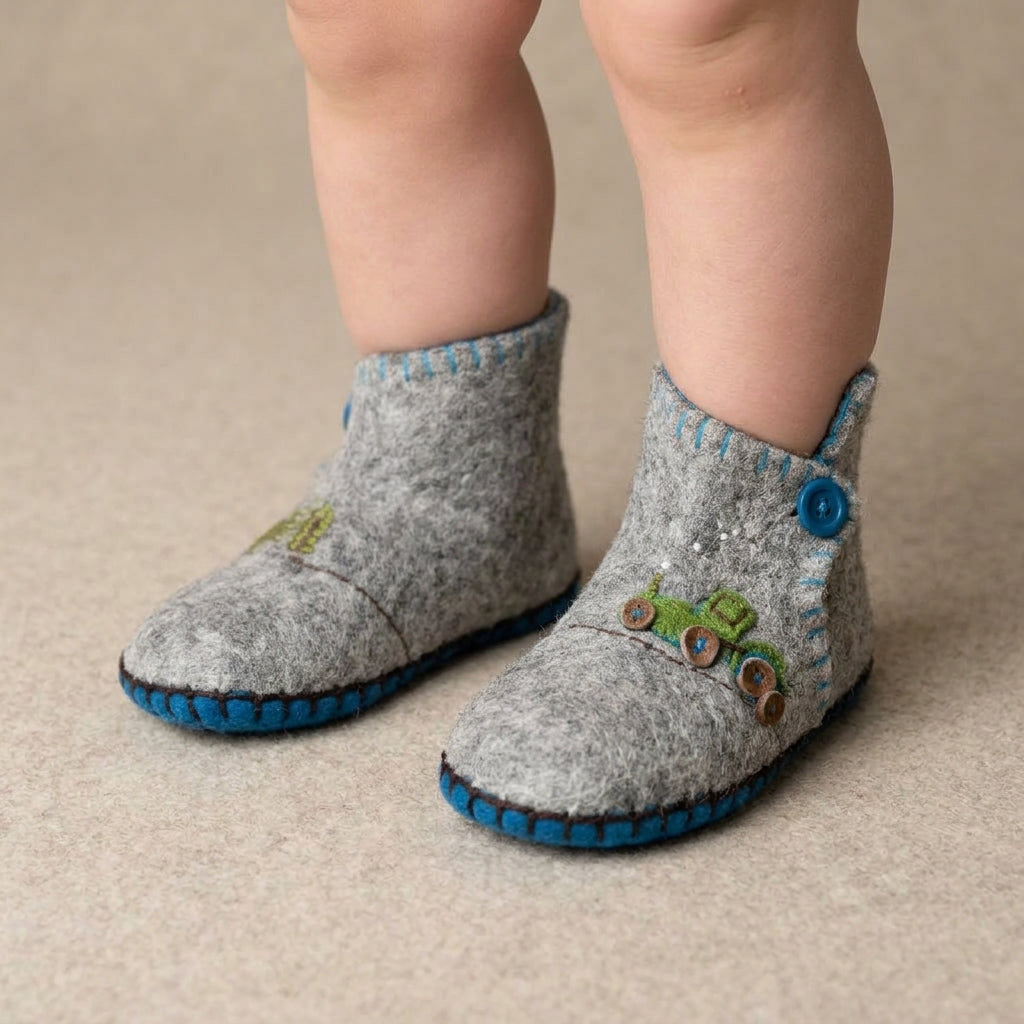 Chaussons en Feutre pour Enfants faits à la main (gris)