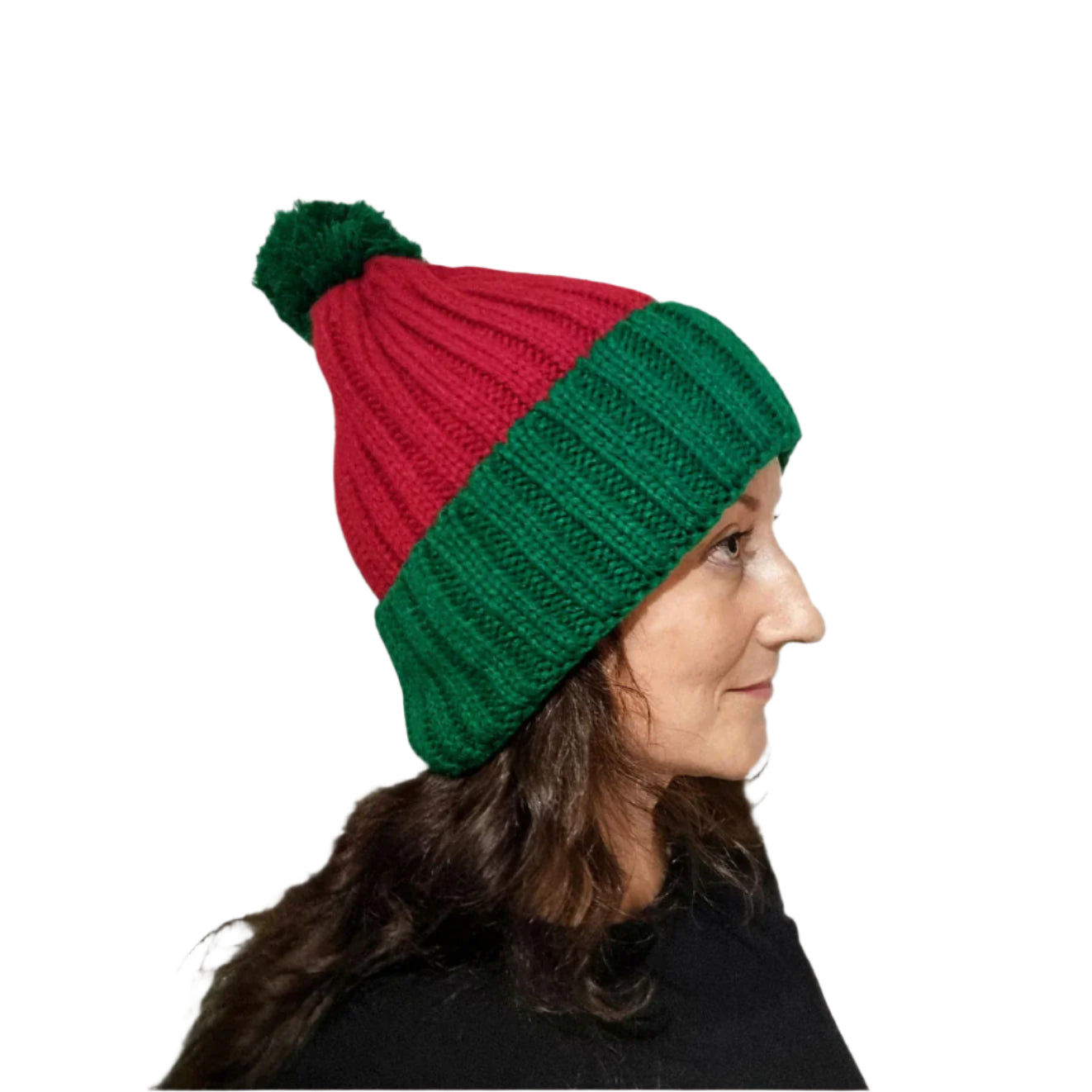Bonnet de père Noël tricoté, vert / rouge