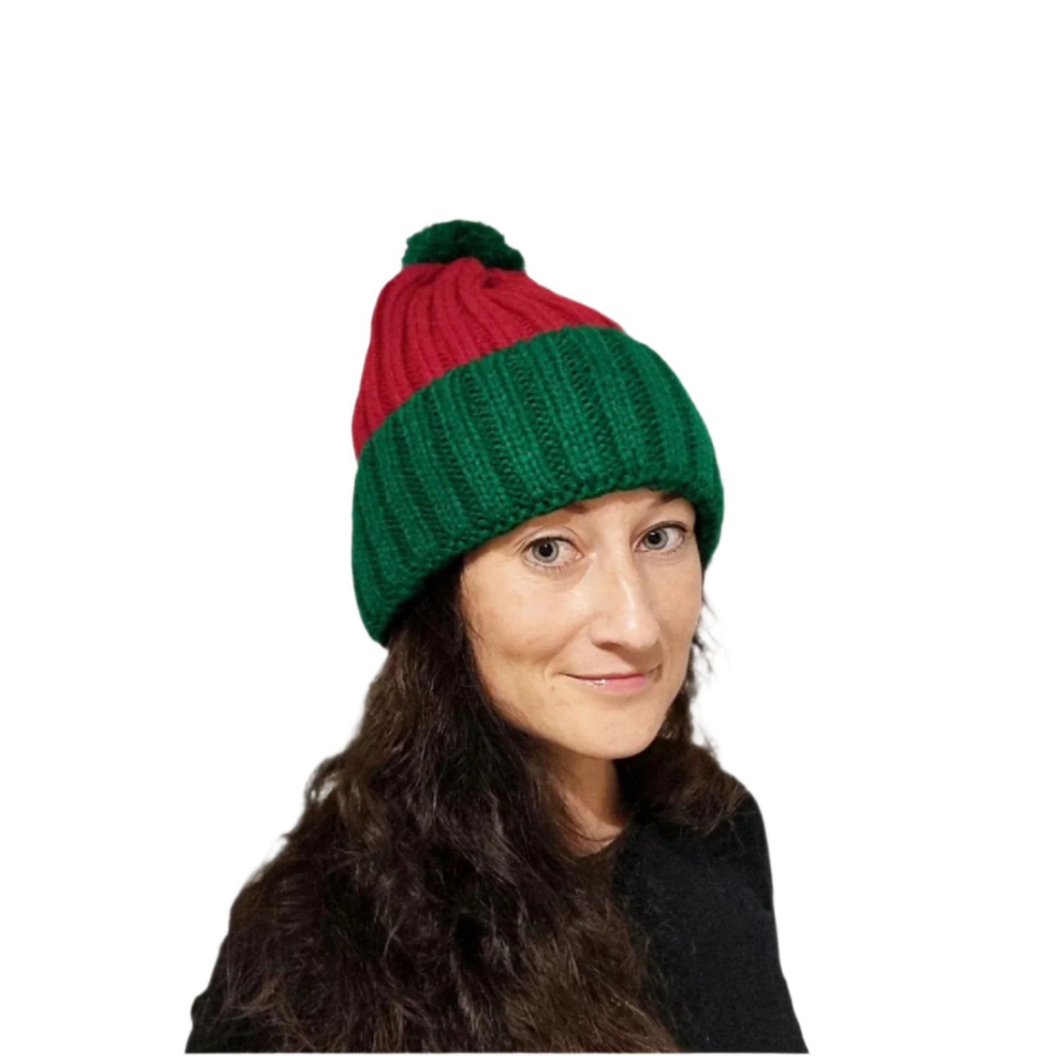 Bonnet de père Noël tricoté, vert / rouge