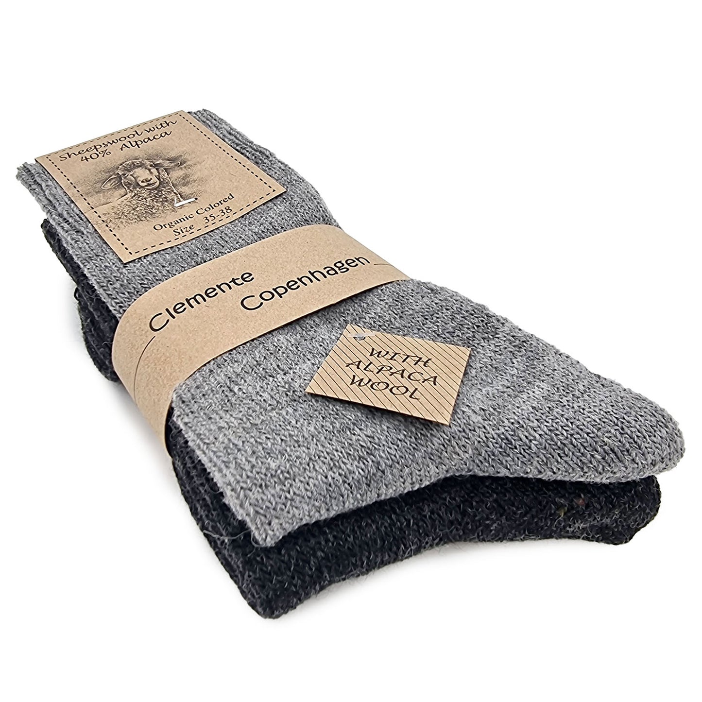 Alpaca woolen socks, set of 2 pairs (grey/black) 