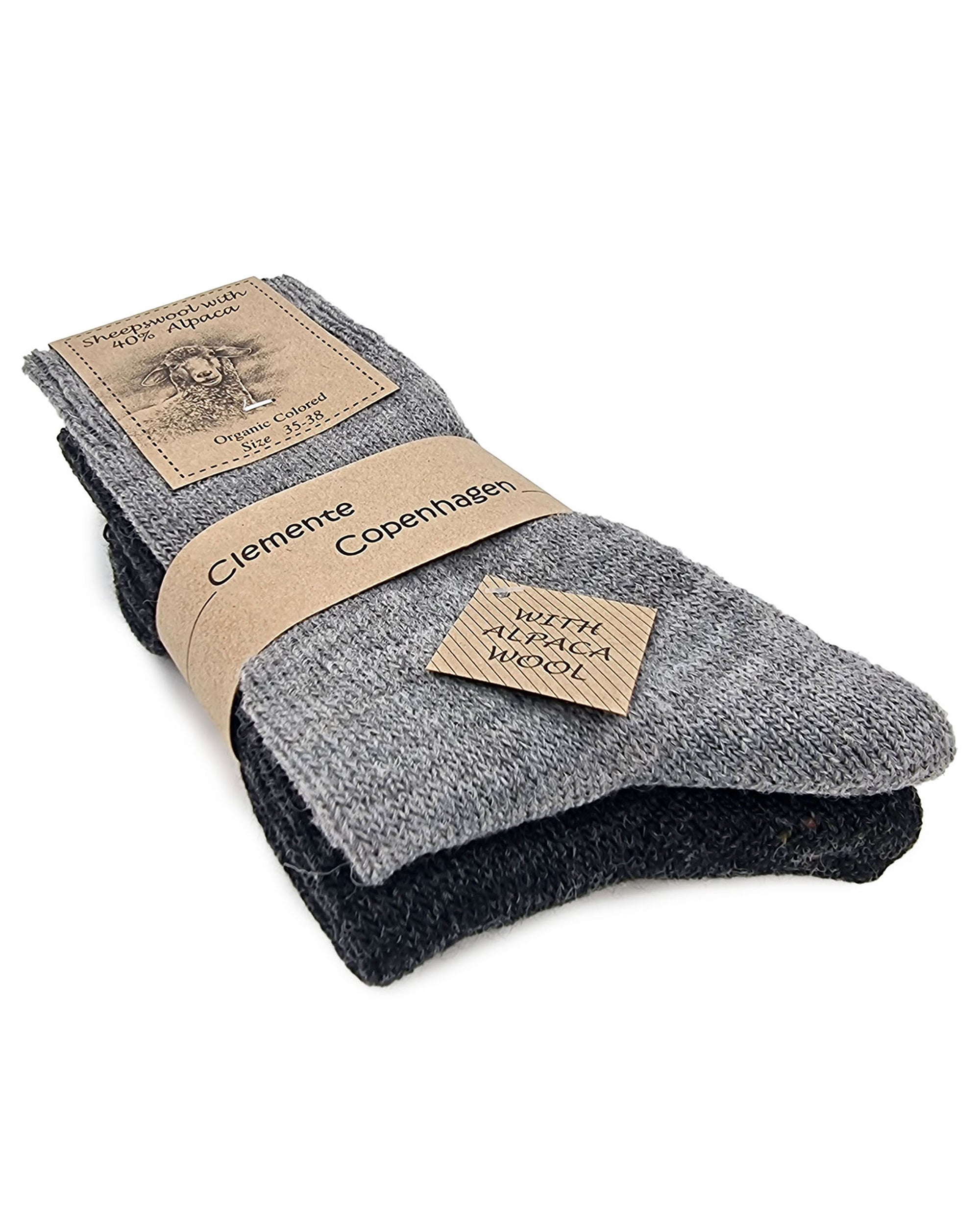 Alpaca woolen socks, set of 2 pairs (grey/black) 