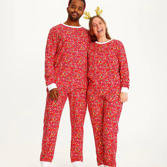 "Crazy" Christmas pajamas in red organic cotton
