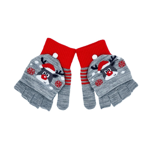 Christmas mittens for kids, grey