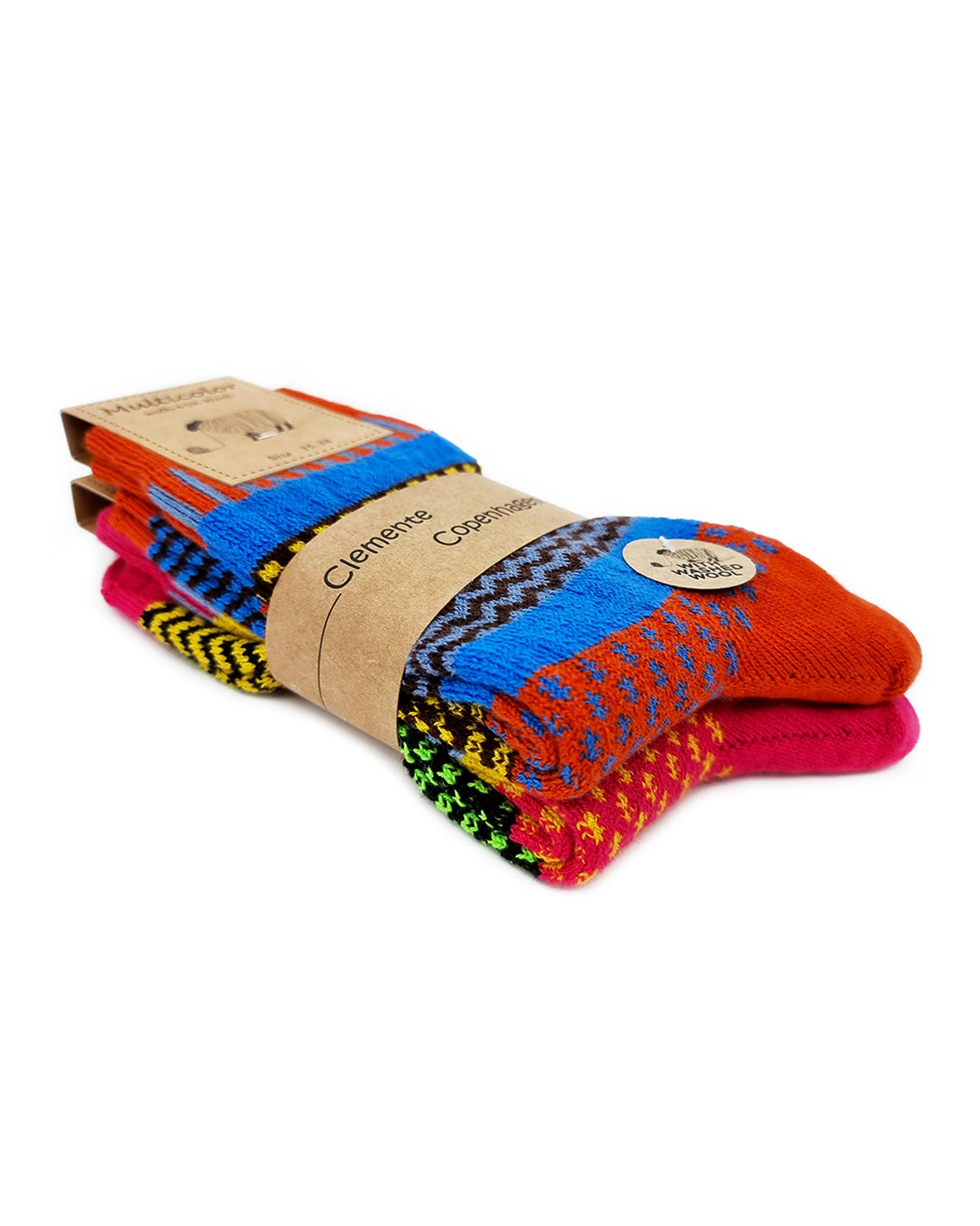 Orange/blue & Pink socks 45% of wool, set of 2 pairs