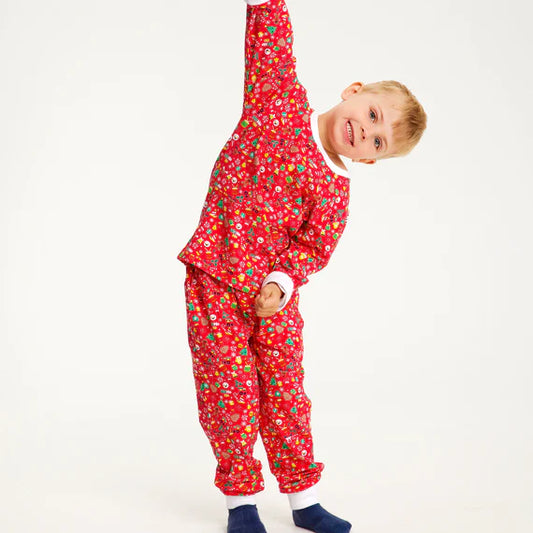 Red "Crazy" Christmas pajamas for children, organic cotton