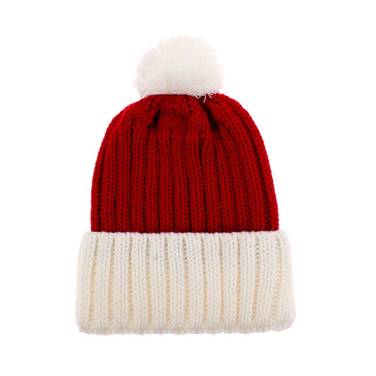 Bonnet de père Noël tricoté, rouge / blanc