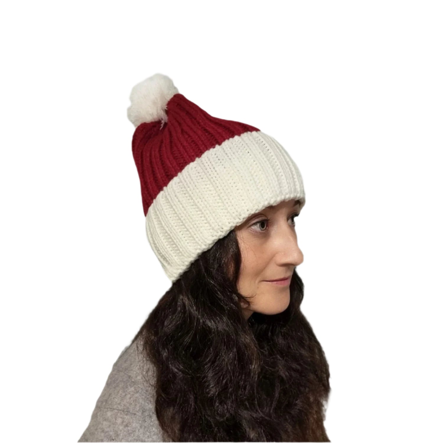Bonnet de père Noël tricoté, rouge / blanc