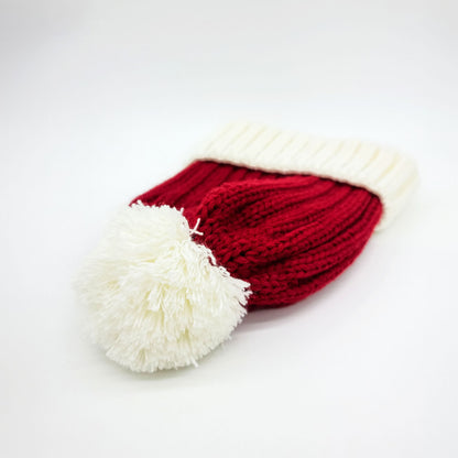 Bonnet de père Noël tricoté, rouge / blanc