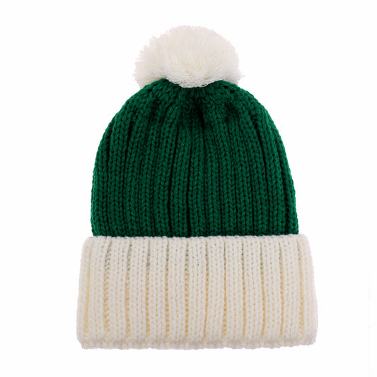 Bonnet de père Noël tricoté, vert / blanc