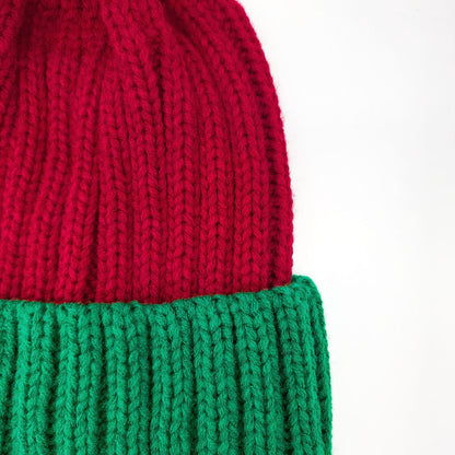 Bonnet de père Noël tricoté, vert / rouge