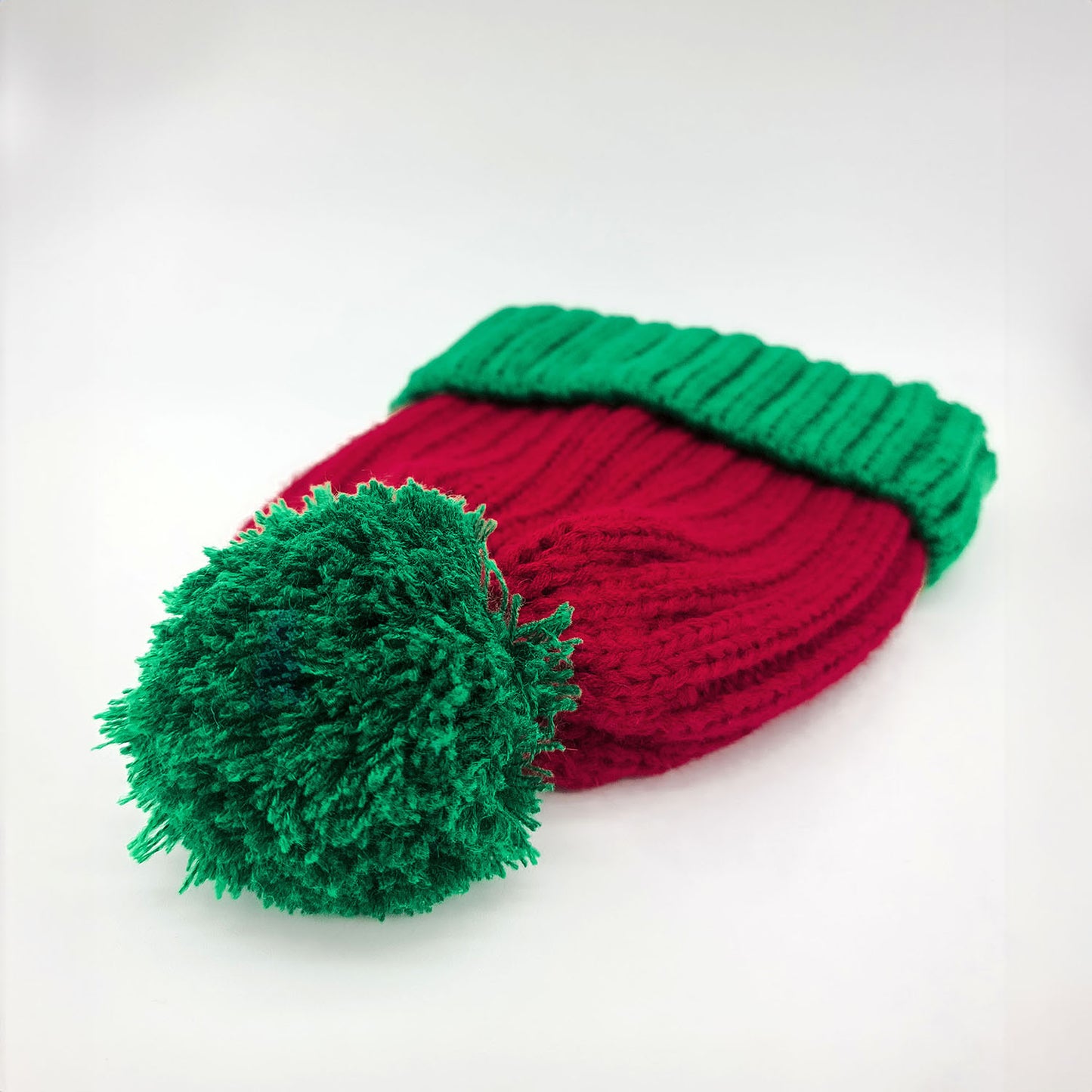 Bonnet de père Noël tricoté, vert / rouge