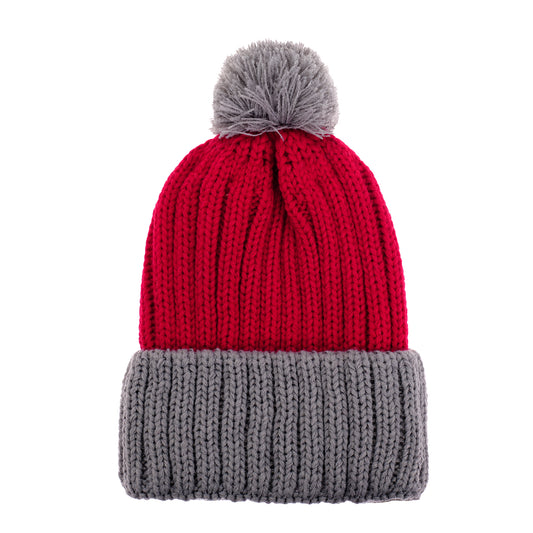 Bonnet de père Noël tricoté, rouge / gris