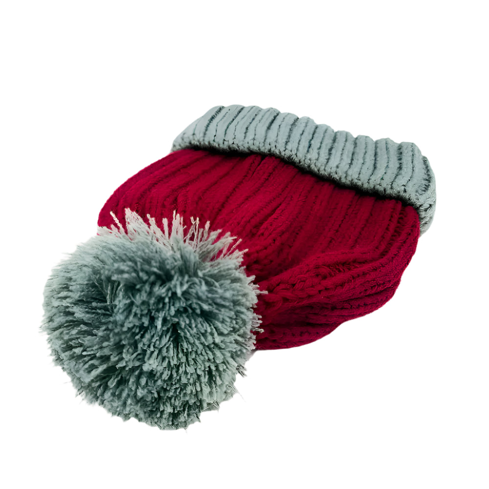 Bonnet de père Noël tricoté, rouge / gris