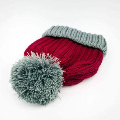 Bonnet de père Noël tricoté, rouge / gris