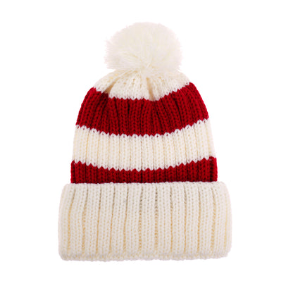 Bonnet de père Noël tricoté à rayures, rouge / blanc