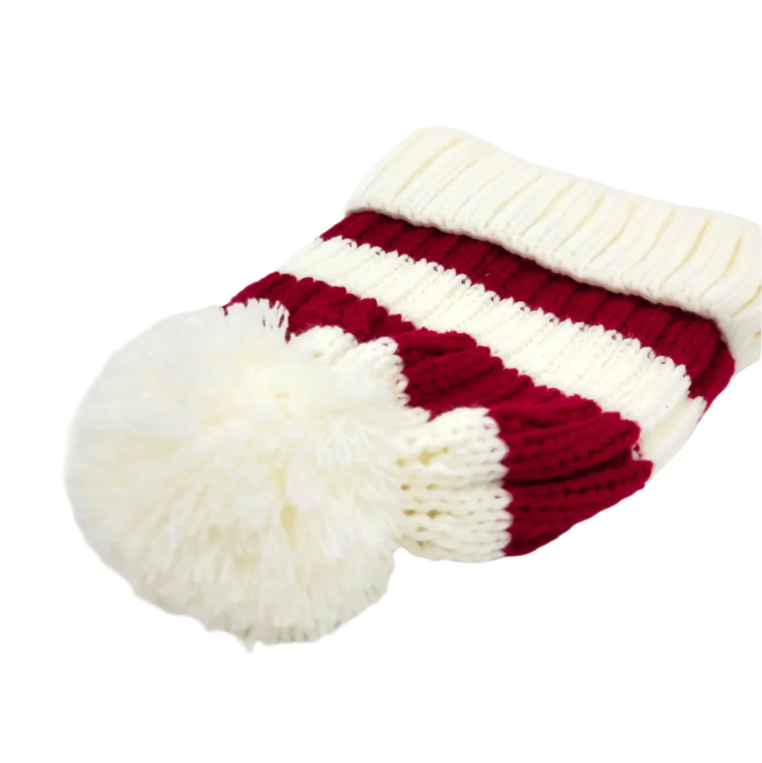 Bonnet de père Noël tricoté à rayures, rouge / blanc