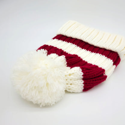 Knitted Santa Hat with Stripes, Red/White