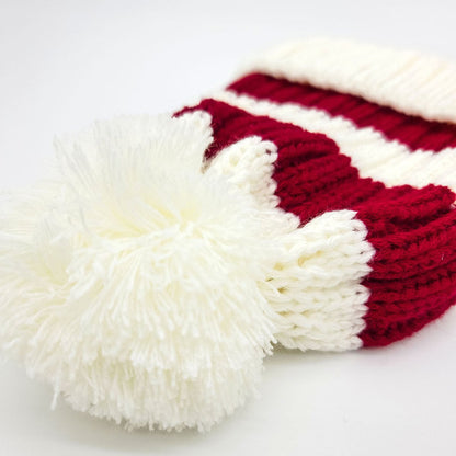 Bonnet de père Noël tricoté à rayures, rouge / blanc