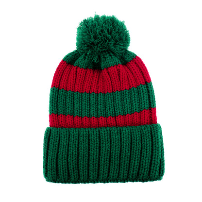 Bonnet de père Noël tricoté à rayures, rouge / vert