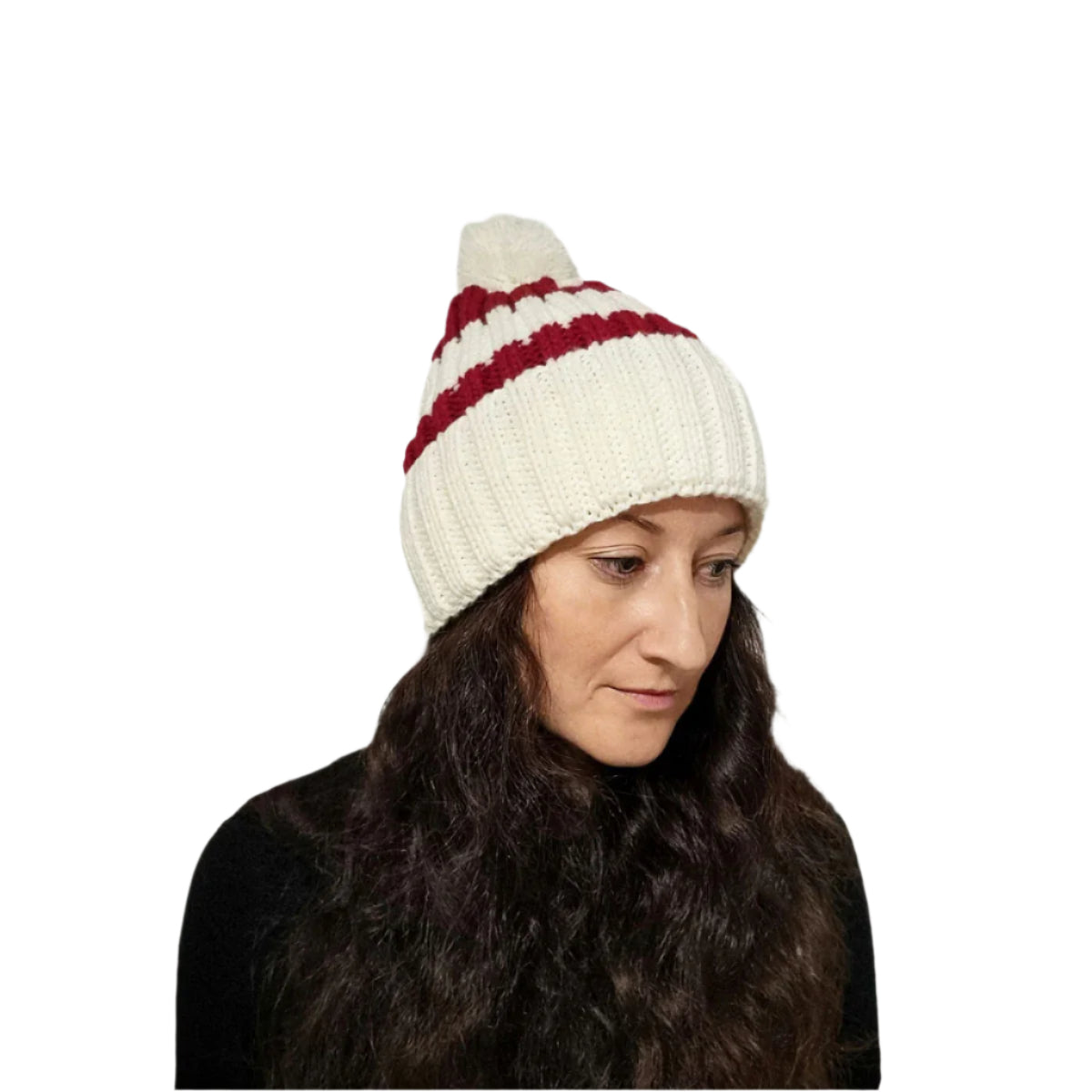 Bonnet de père Noël tricoté à rayures, rouge / blanc