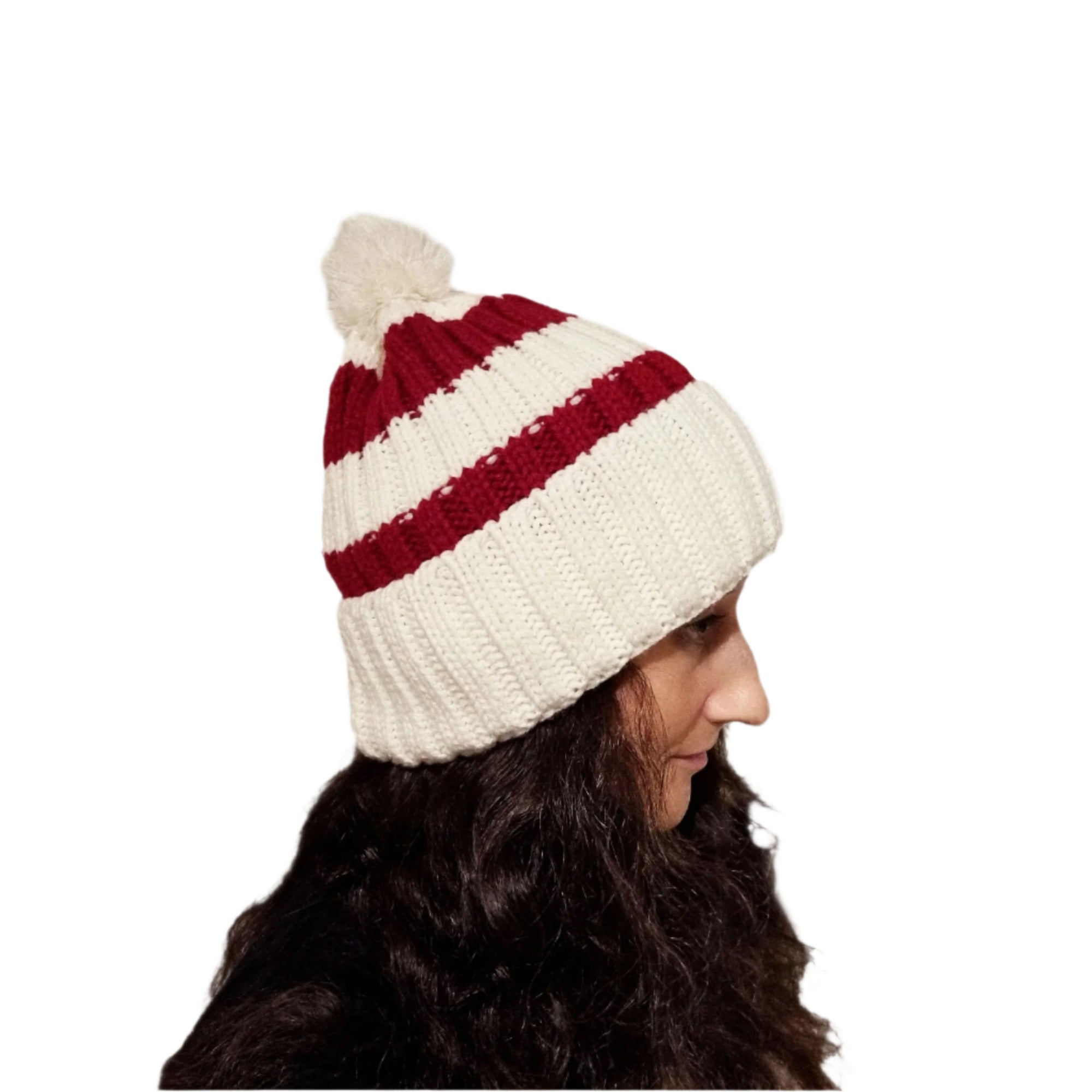 Bonnet de père Noël tricoté à rayures, rouge / blanc