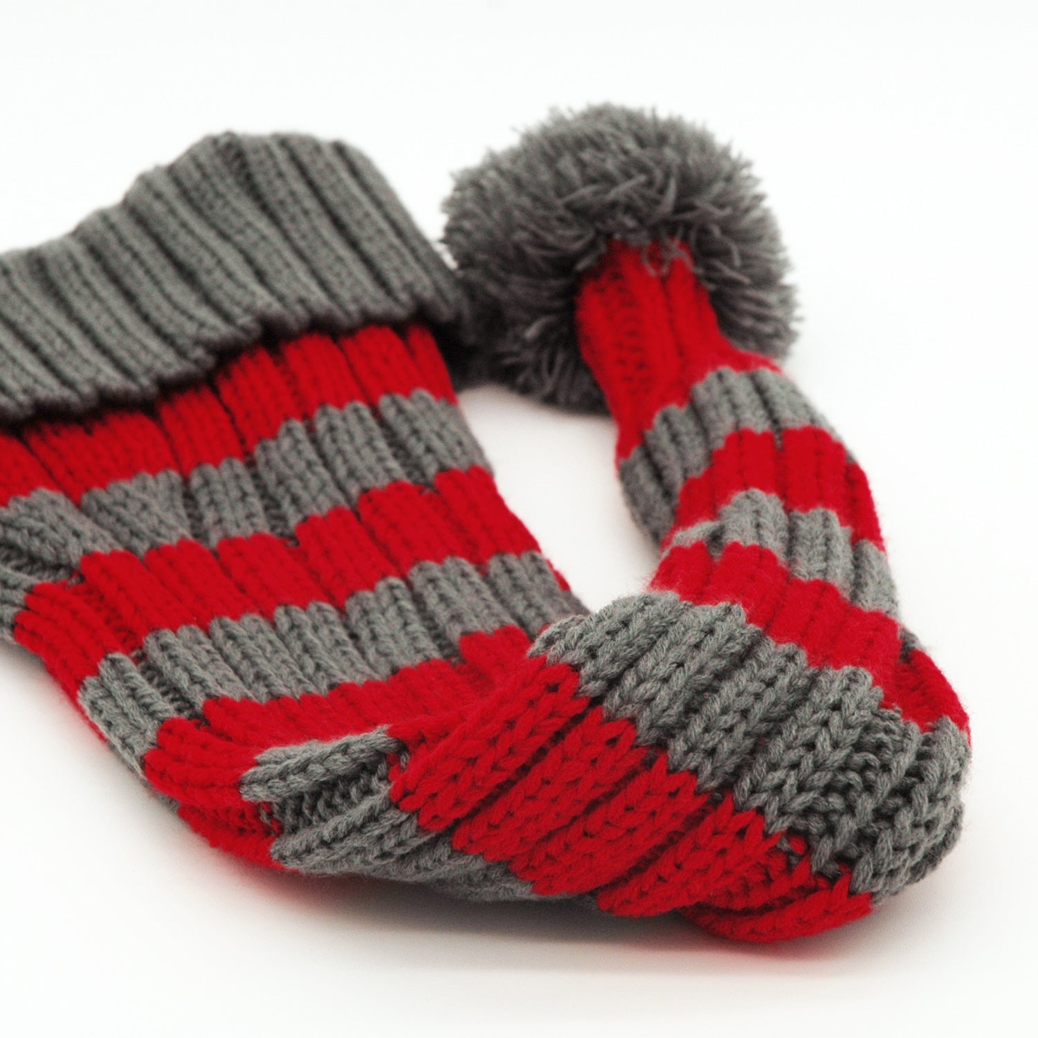Bonnet de Père Noël Tricoté, rouge/gris