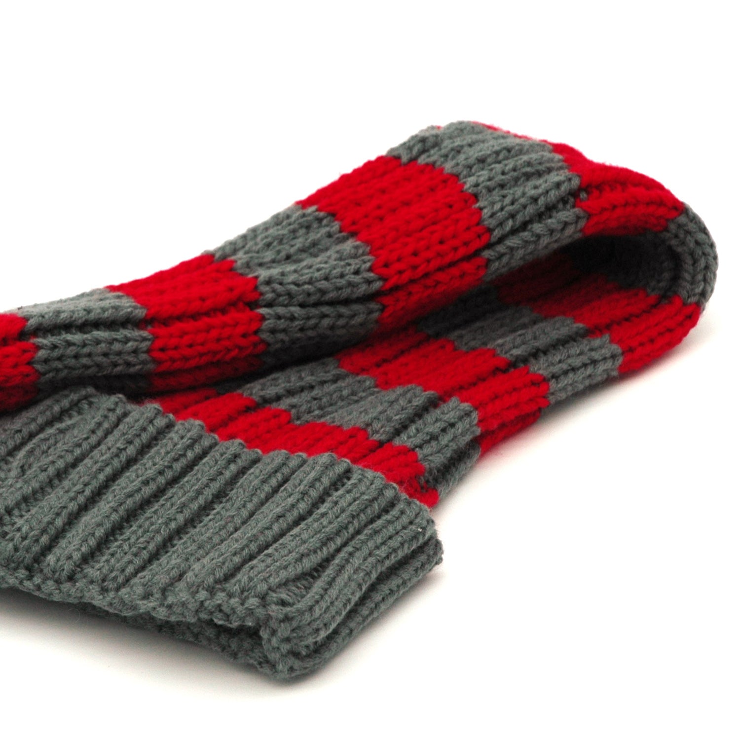 Bonnet de Père Noël Tricoté, rouge/gris