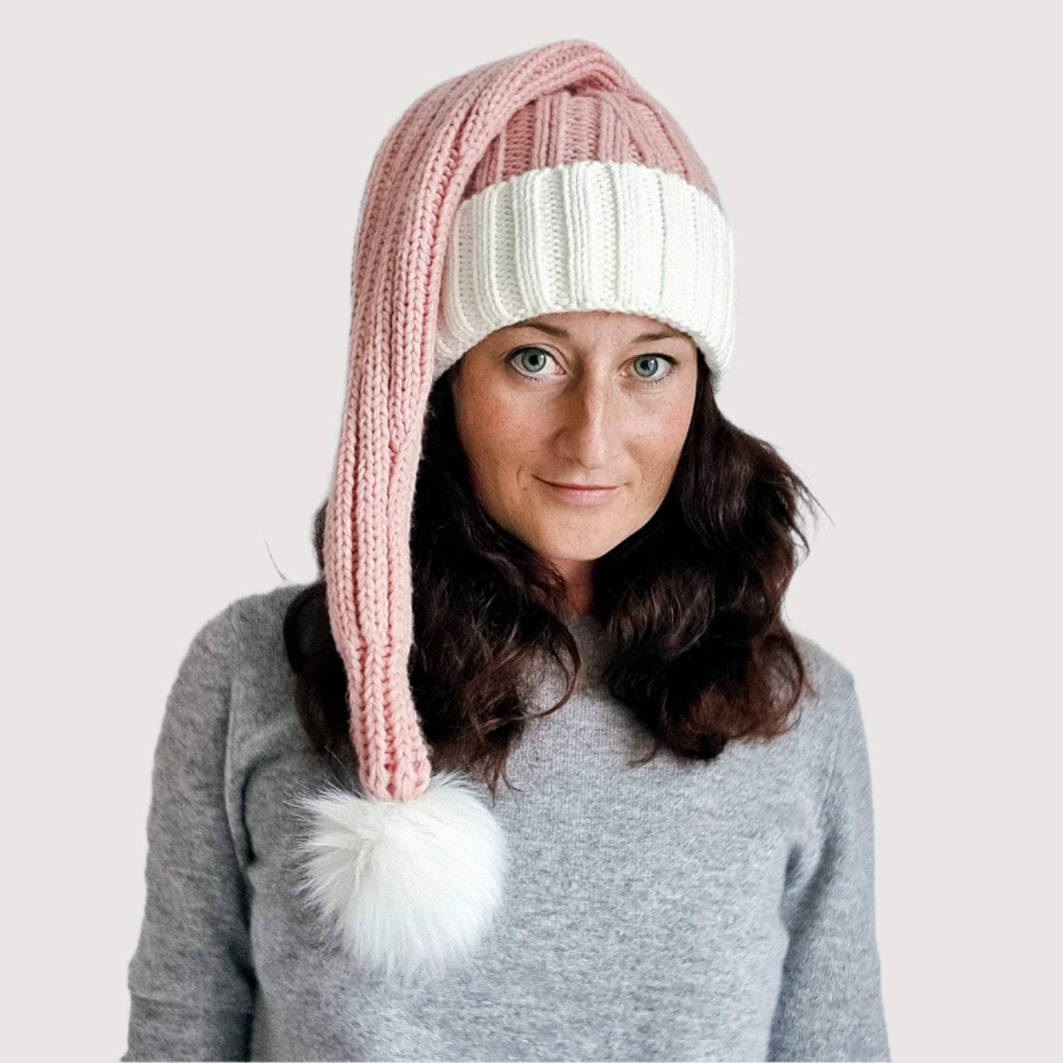 Bonnet de Père Noël Tricoté, rose poudré